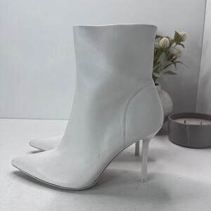 Steve Madden Elysia Leather Pointed Toe Ankle Boots White ELYS05S1 Women's 9M
